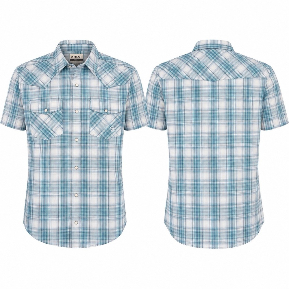 NWT Ariat Hanniston Retro Fit Snap Western Shirt Mens M White Asparagus Plaid